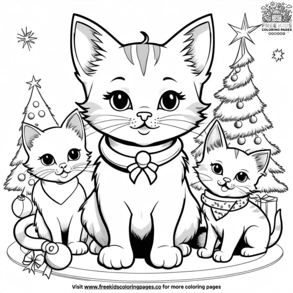 Kitten celebrating with friends coloring pages