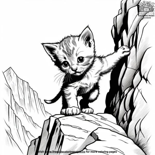 Kitten climbing steep mountain coloring pages