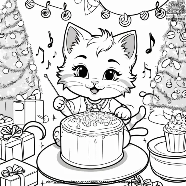 Kitten at royal throne coloring pages