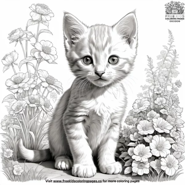 Kitten in royal garden coloring pages