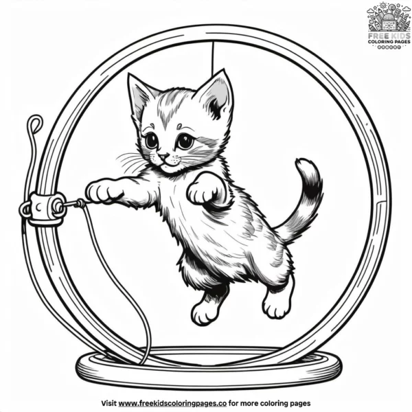 Kitten jumping through hoop coloring pages