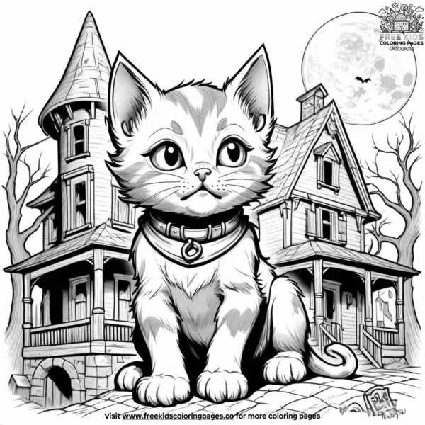 Kitten on a daring adventure in a haunted house.