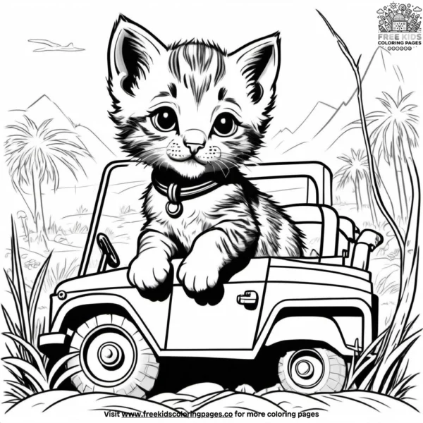 Kitten on safari adventure coloring pages