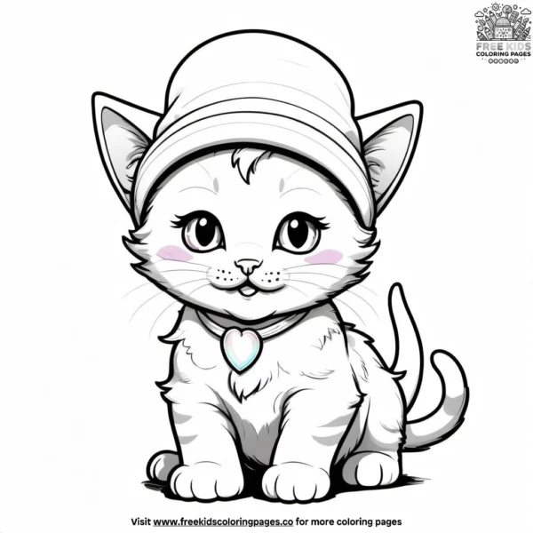 Kitten with rainbow hat coloring pages