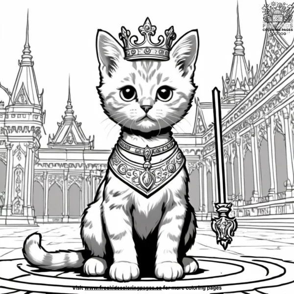 Cat with royal scepter coloring pages