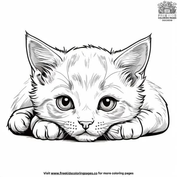 Kitten lying on pillow sweetly coloring pages