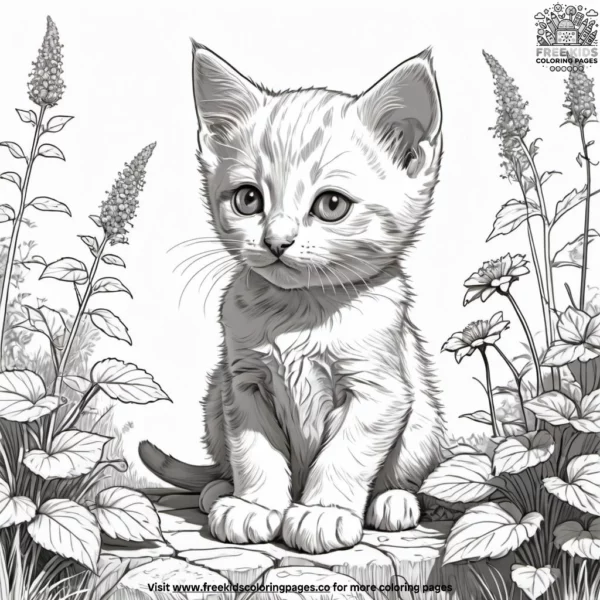 Kitten in garden coloring pages