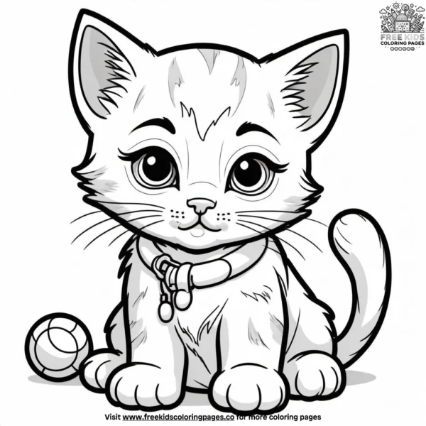 Kitten cuddled with toy sweetly coloring pages