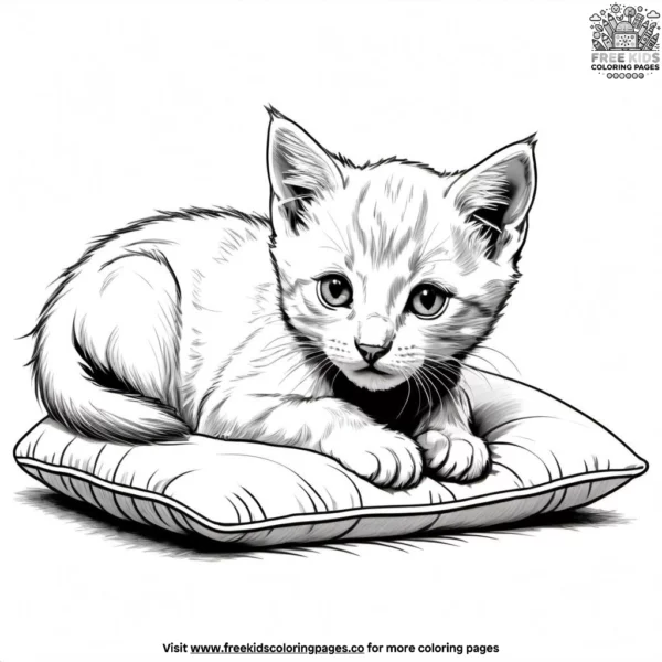 Kitten with a sweet look, lying on a cushion.