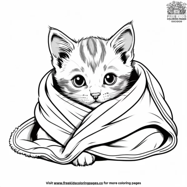 Kitten wrapped in warm blanket coloring pages