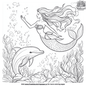 Dolphin with a mermaid coloring pages