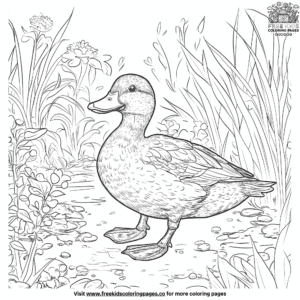 Mallard duck in a garden coloring pages