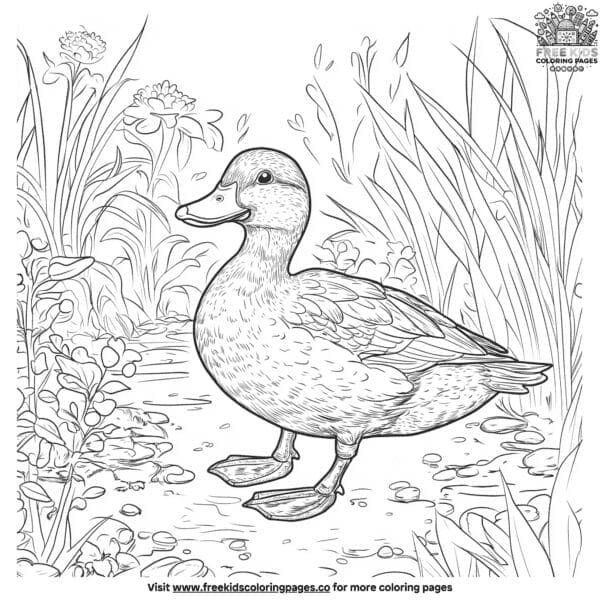 Mallard duck in a garden coloring pages