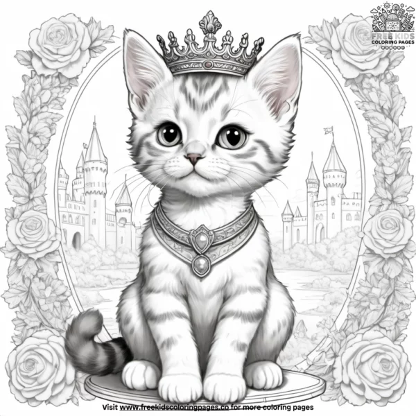 Kitten with royal subjects coloring pages