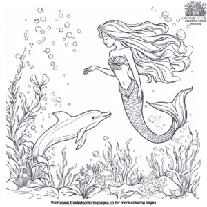 Mermaid and dolphin coloring pages