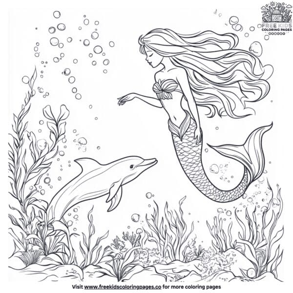 Mermaid and dolphin coloring pages