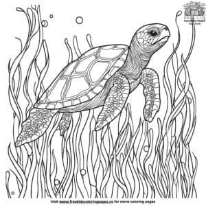 Turtle In Seaweed Coloring Pages