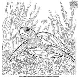 Turtle On The Ocean Bed Coloring Pages