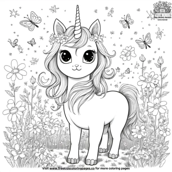 Dancing unicorn cat with fireflies coloring pages