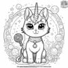 Unicorn cat with a magical staff, surrounded by glowing orbs and magical symbols.