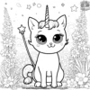 Unicorn cat with a twinkling star wand, casting sparkles over a whimsical garden.