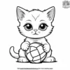 Kitten with Big Eyes and Toy Ball Coloring Pages