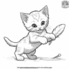 A playful kitten pouncing on a feather toy.