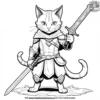 cat as a legendary hero with a magical sword.