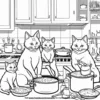 Cat Family Cooking Together Coloring Pages