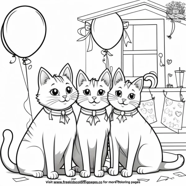 Cat family decorating for occasion coloring pages