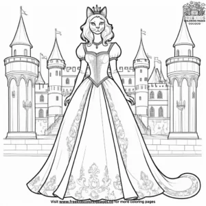 Cat in a royal castle, with a regal gown and a pet unicorn, standing by a grand window.