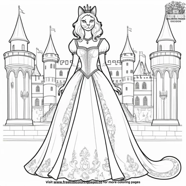 Cat in castle with unicorn coloring pages