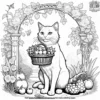 Cat in Royal Garden with Flowers Coloring Pages.