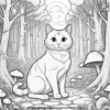 Cat in Storybook Forest Coloring Pages