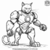 Cat in Superhero Suit Fighting Robot Coloring Pages