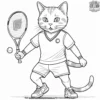 Cat in a tennis outfit, serving a tennis ball at a tennis match.