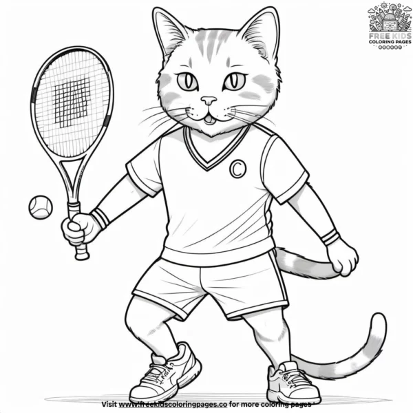 Cat serving tennis ball at match coloring pages