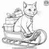 Cat pulling a sleigh loaded with Christmas gifts.