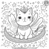 Cat on Flying Carpet Coloring Pages