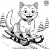 Cheerful Sledding Cat Coloring Pages