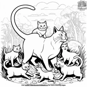 Cat saving a group of animals from a dangerous situation, like a falling tree or flood.