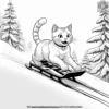 cat sliding down a snowy hill on a sled, looking thrilled.