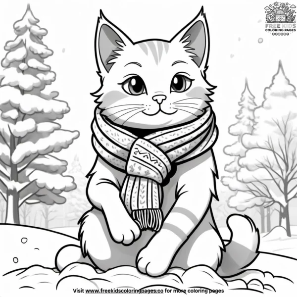 Cat wearing a cozy winter scarf and mittens.