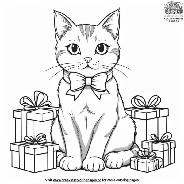 Cat with bow coloring pages