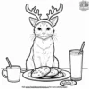 Cat with a reindeer antler headband, sitting next to a plate of cookies and milk.