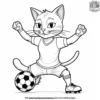 cat with a soccer ball, performing a penalty kick in a sports stadium with cheering fans.