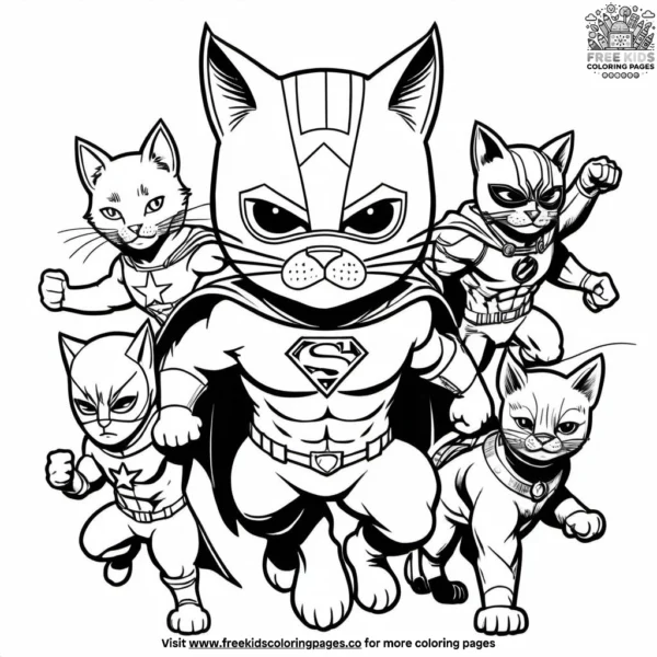 Cat with superhero mask coloring pages