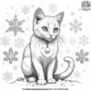 Snowball Cat with Snowflakes Coloring Pages