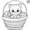 Kitten Curled Up in Basket Coloring Pages