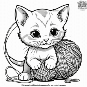 Kitten batting at yarn coloring pages